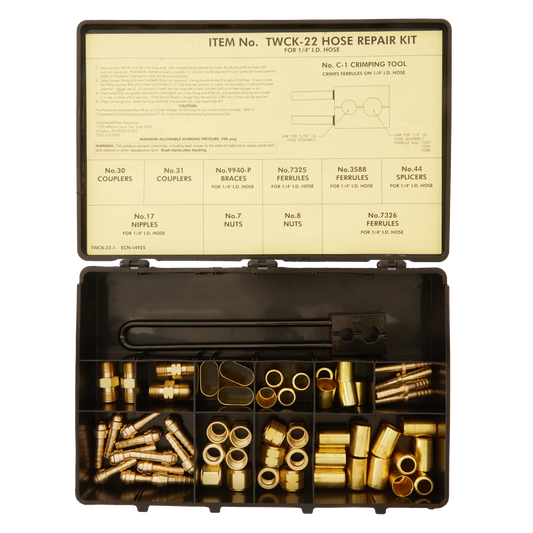 Western Enterprises CK-22 Hose Repair Kits, Full color label & description chart; Fittings; Crimping Tool